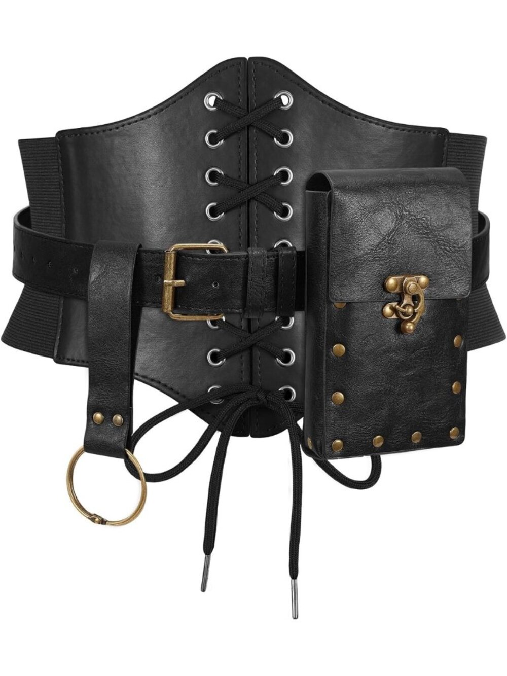 Women’s Wide Corset Belt with Medieval Renaissance Style & Waist Pouch Bag